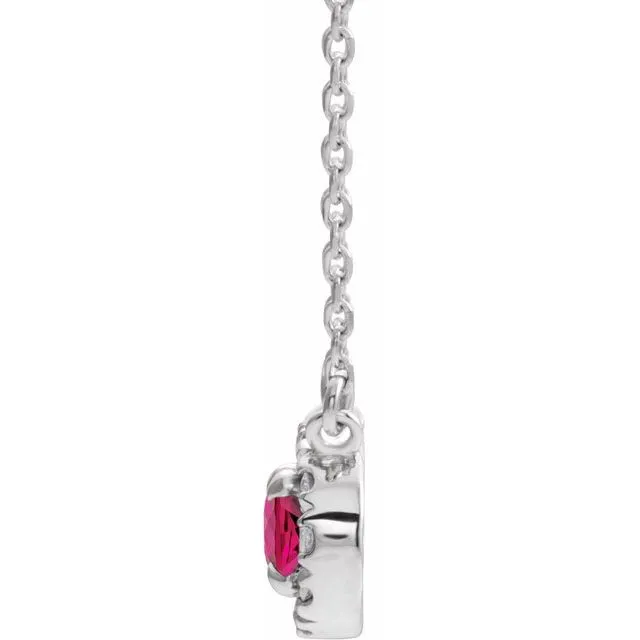 14K White Gold 6x4 mm Natural Ruby & 1/10 CTW Natural Diamond 18" Necklace