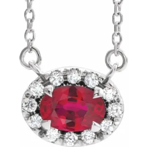 14K White Gold 6x4 mm Natural Ruby & 1/10 CTW Natural Diamond 18" Necklace