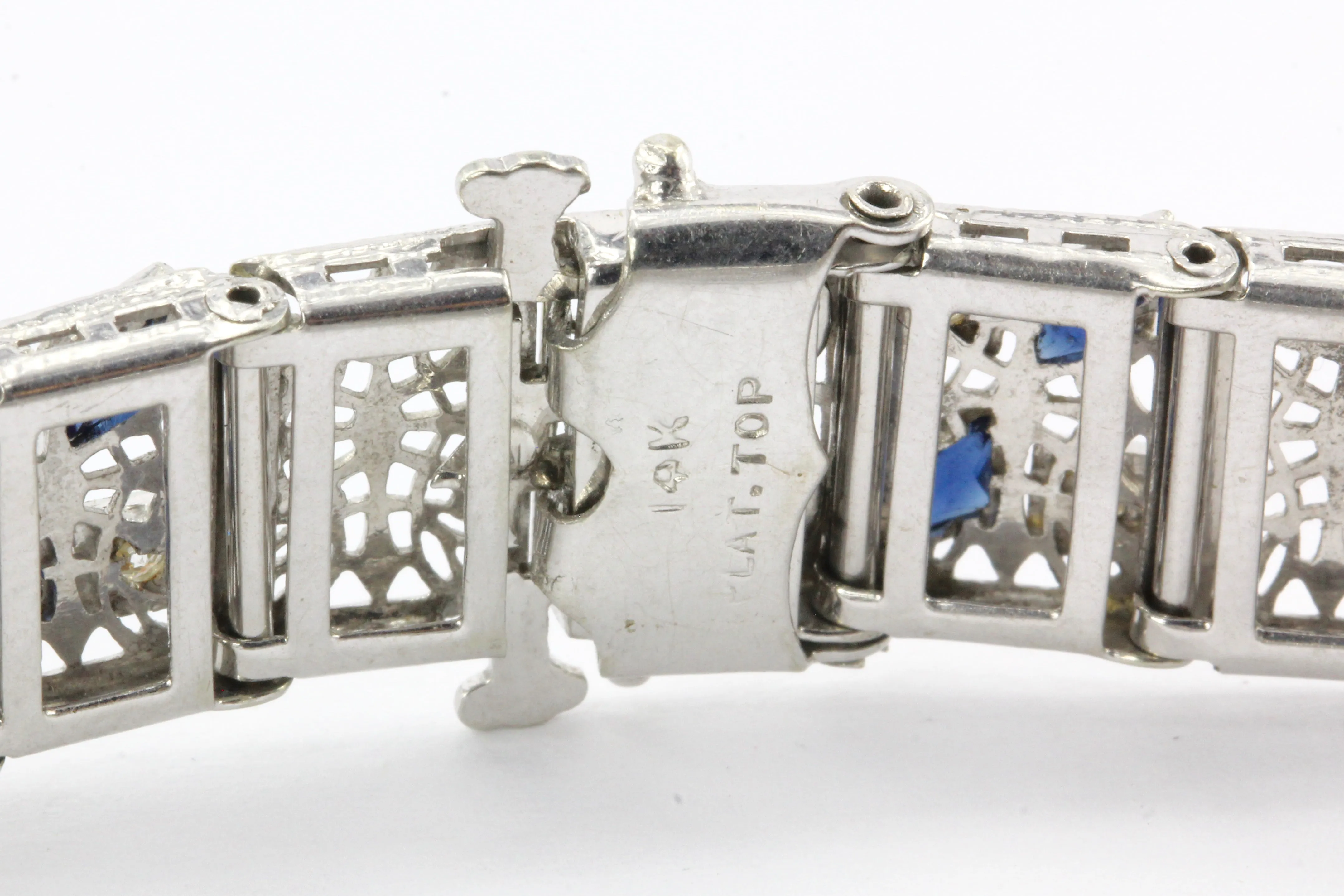 14K White Gold & Platinum Sapphire and .75 CTW Diamond Art Deco Filigree Bracelet