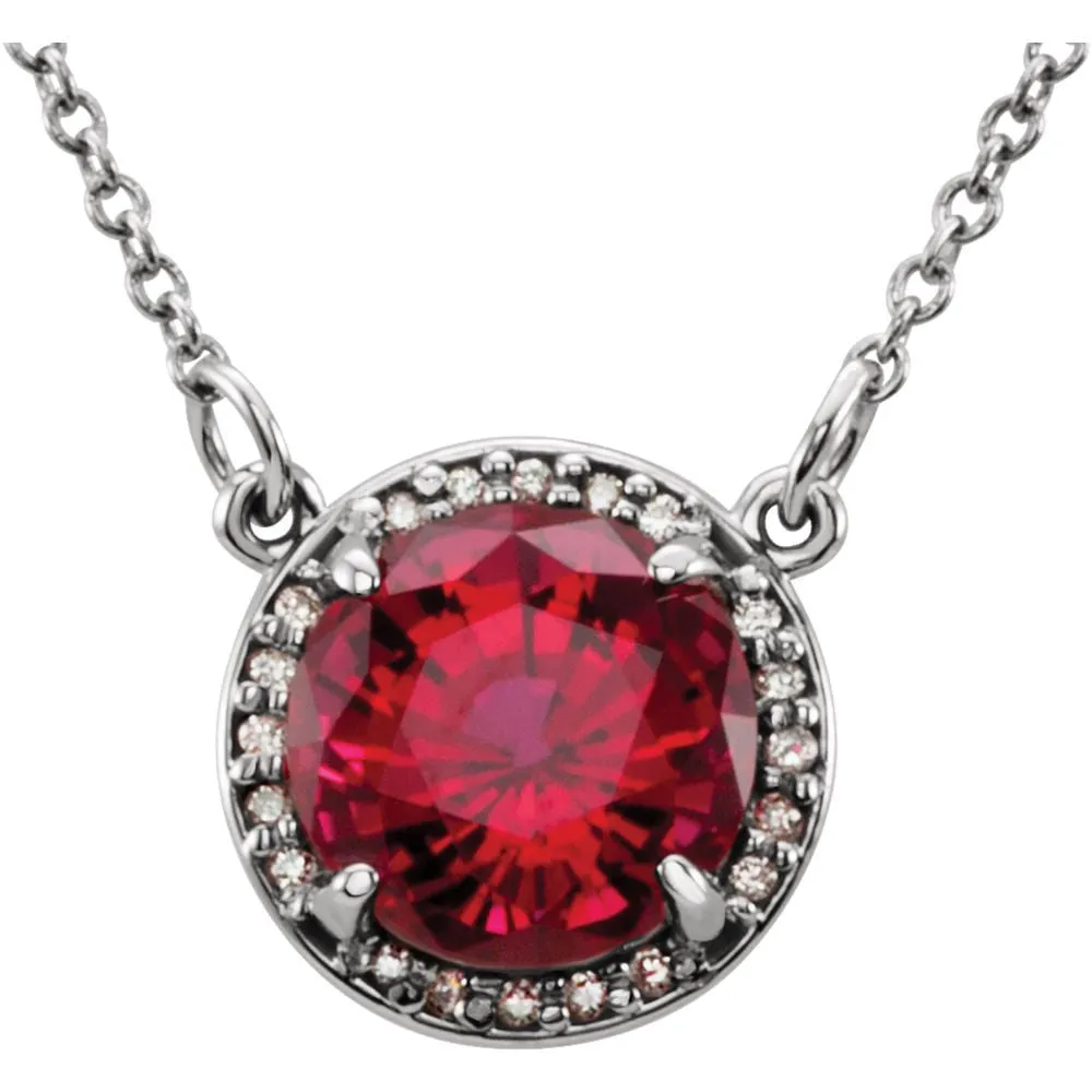 14k White Gold Chatham® Created Ruby & .05 CTW Diamond 16" Necklace