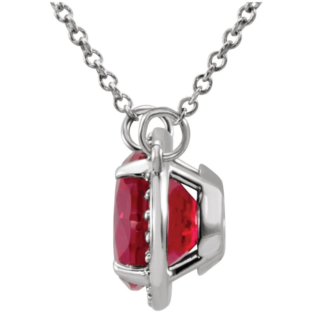 14k White Gold Chatham® Created Ruby & .05 CTW Diamond 16" Necklace