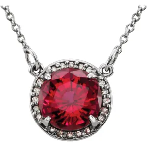 14k White Gold Chatham® Created Ruby & .05 CTW Diamond 16" Necklace