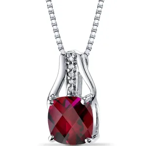 14K White Gold Created Ruby Diamond Pendant Cushion Checkerboard Cut 3 Carats Total