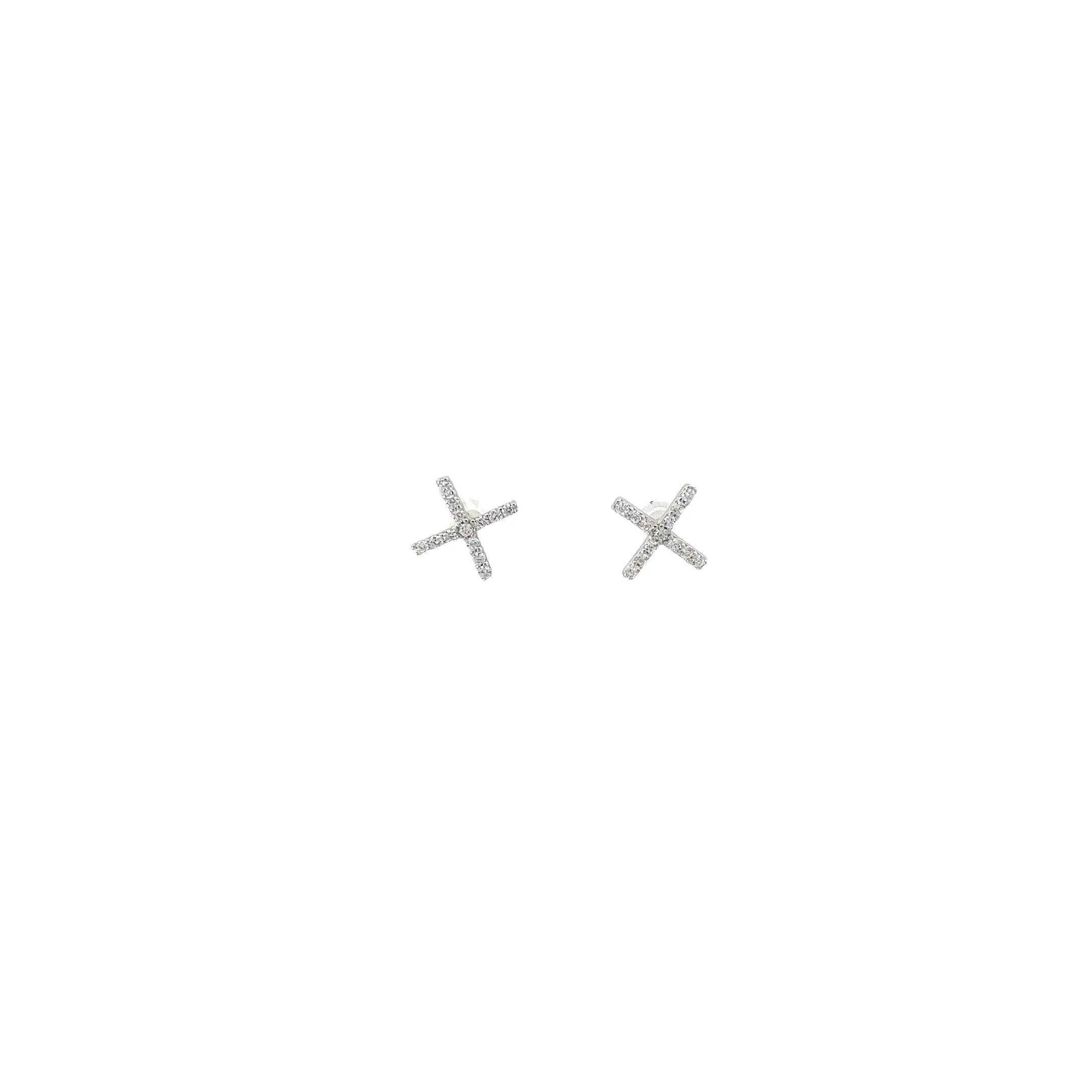 14k white gold CZ "X" stud earrings