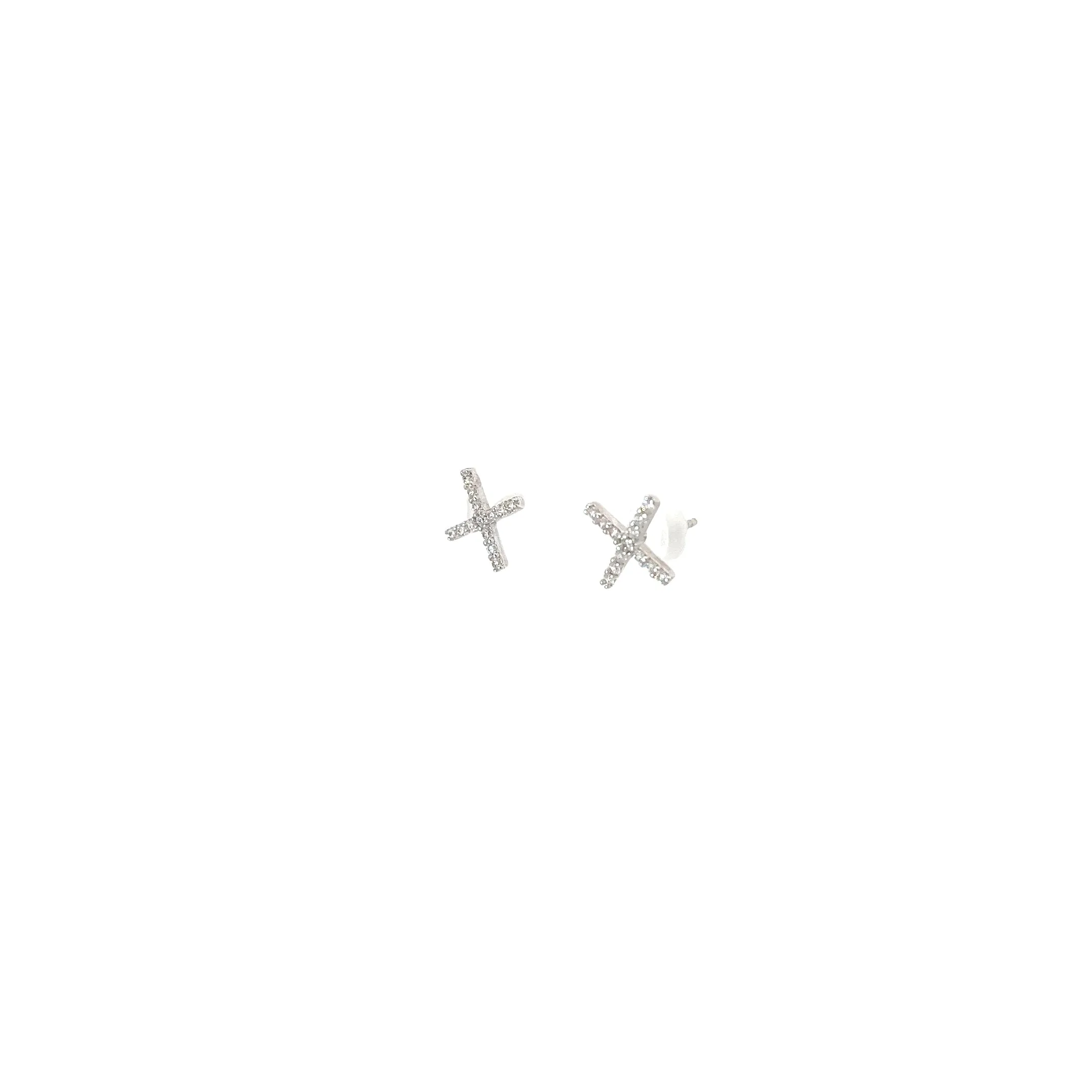 14k white gold CZ "X" stud earrings