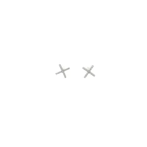 14k white gold CZ "X" stud earrings
