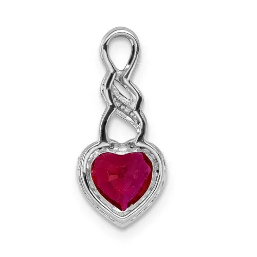 14k White Gold Diamond And Ruby Heart Chain Slide Pendant