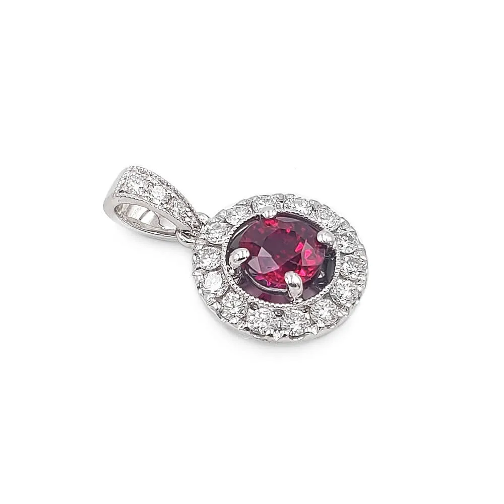 14K White Gold Diamond and Ruby Pendant
