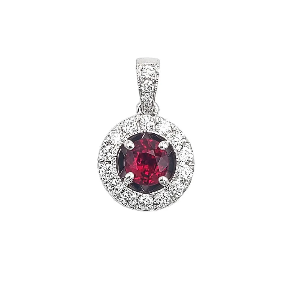 14K White Gold Diamond and Ruby Pendant