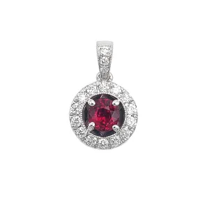14K White Gold Diamond and Ruby Pendant