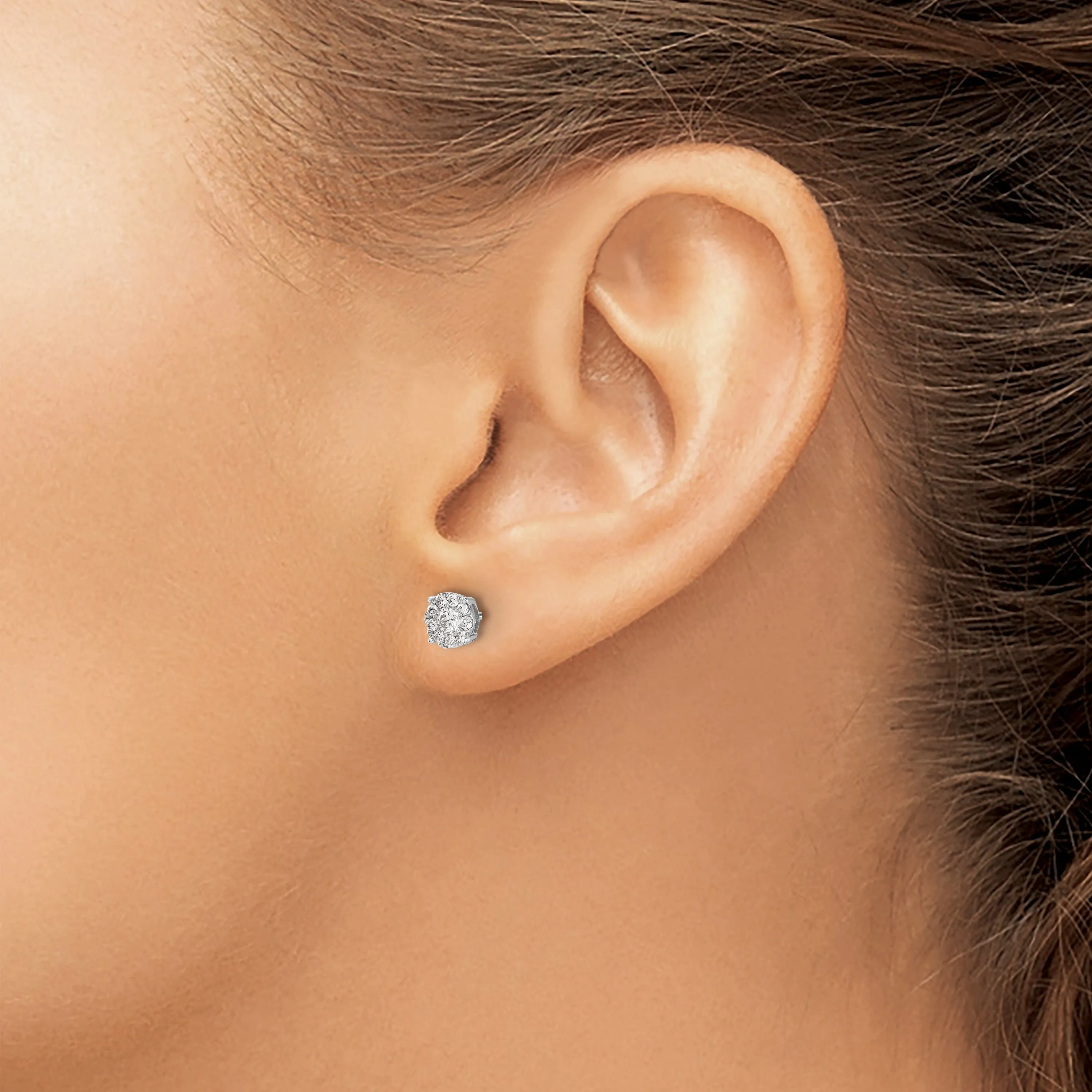 14k White Gold Diamond Cluster design Post Earring