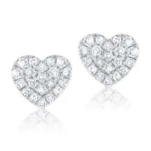 14K White Gold Diamond Heart Earrings