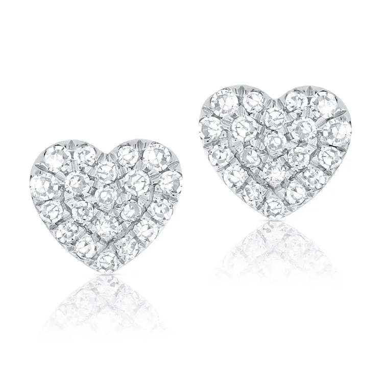 14K White Gold Diamond Heart Earrings