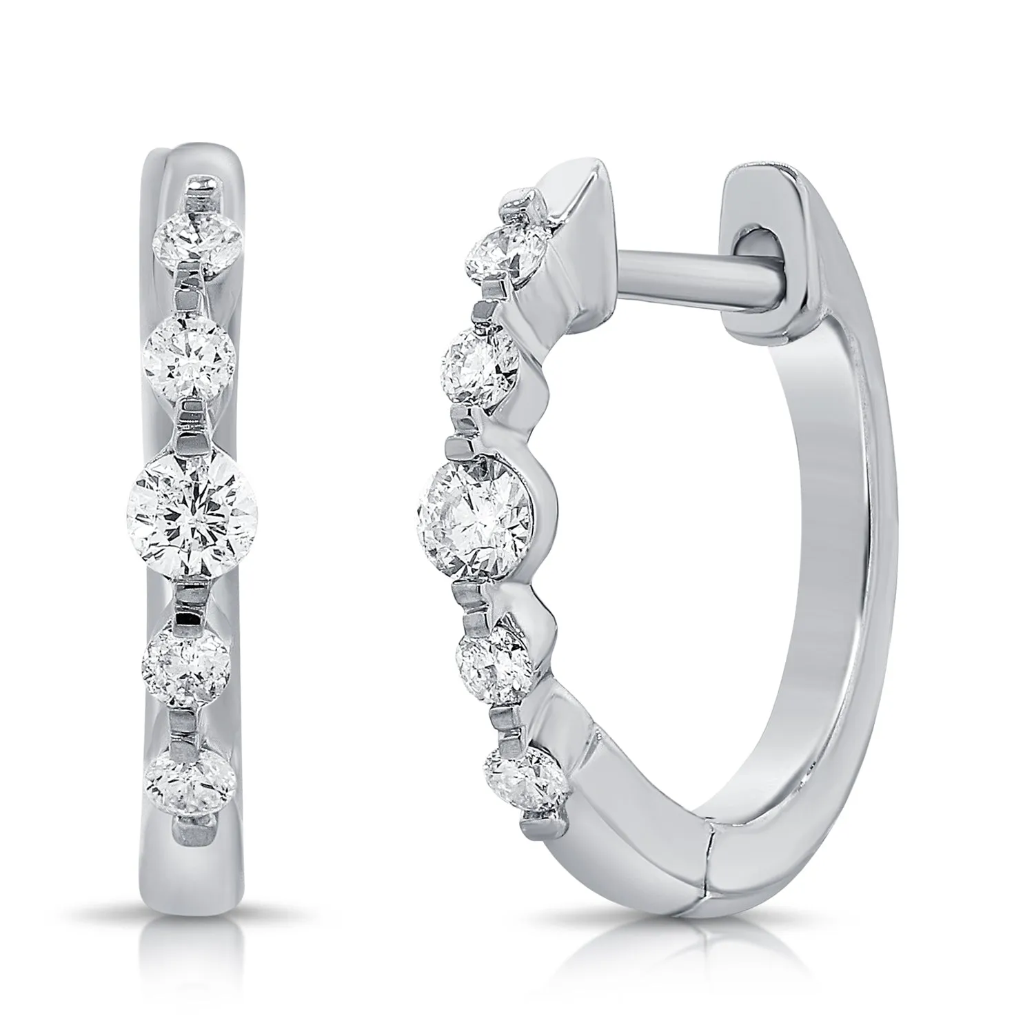 14K White Gold Diamond Single Prong Huggie Earrings