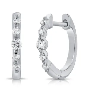 14K White Gold Diamond Single Prong Huggie Earrings