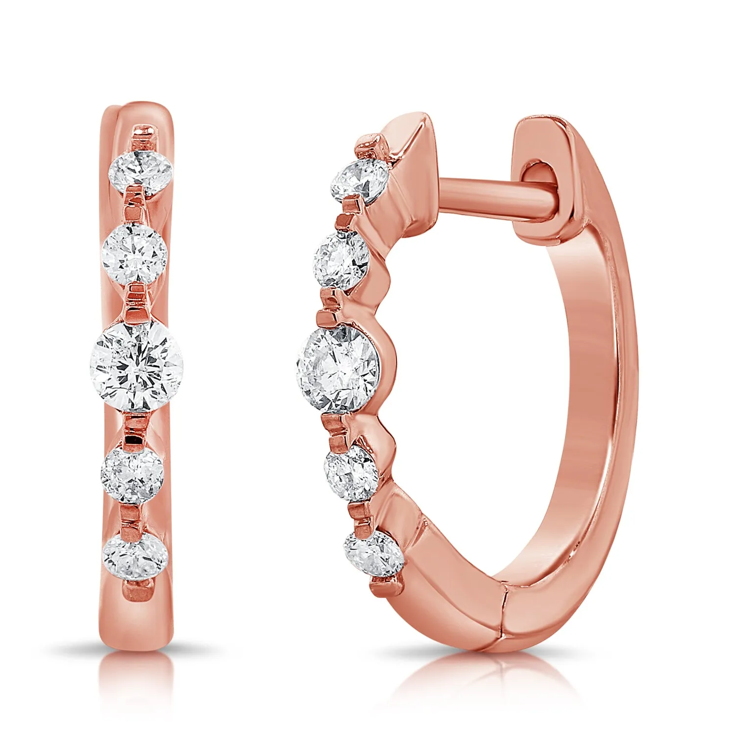 14K White Gold Diamond Single Prong Huggie Earrings