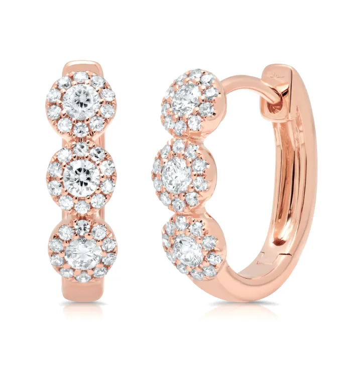 14K White Gold Diamond Triple Halo Huggie Earrings