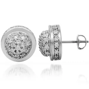 14k White Gold Half Sphere 3D Cluster Diamond Earrings 1.25 Ctw