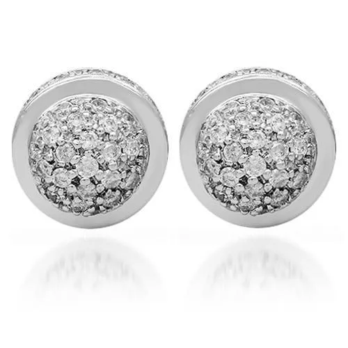 14k White Gold Half Sphere 3D Cluster Diamond Earrings 1.25 Ctw