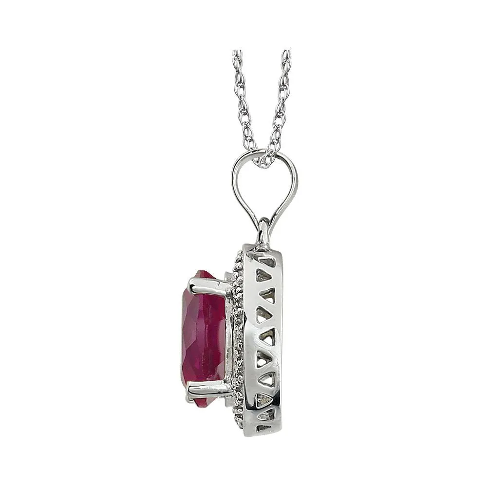 14k White Gold Lab Created Ruby & .02 CTW Diamond Necklace