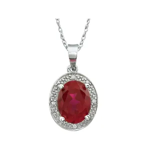 14k White Gold Lab Created Ruby & .02 CTW Diamond Necklace