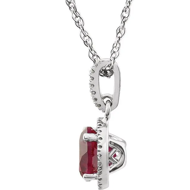 14K White Gold Lab-Grown Ruby & 1/10 CTW Natural Diamond 18" Necklace