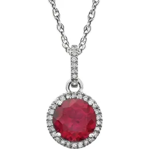 14K White Gold Lab-Grown Ruby & 1/10 CTW Natural Diamond 18" Necklace