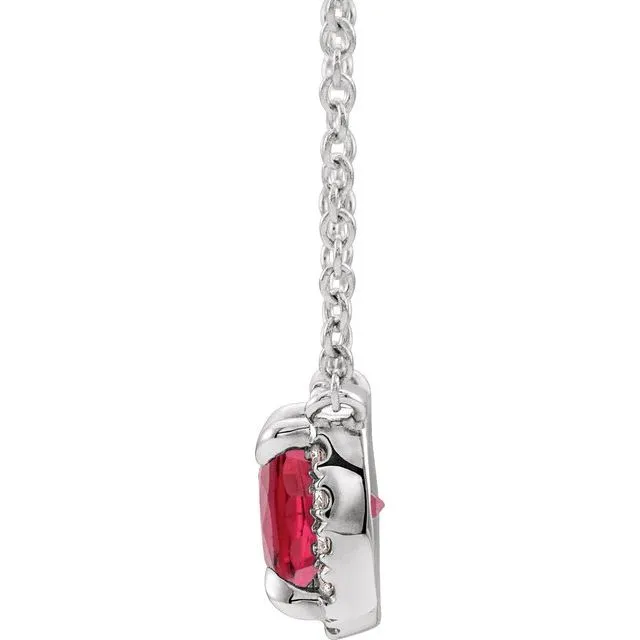 14K White Gold Natural Ruby & .05 CTW Natural Diamond 18" Necklace