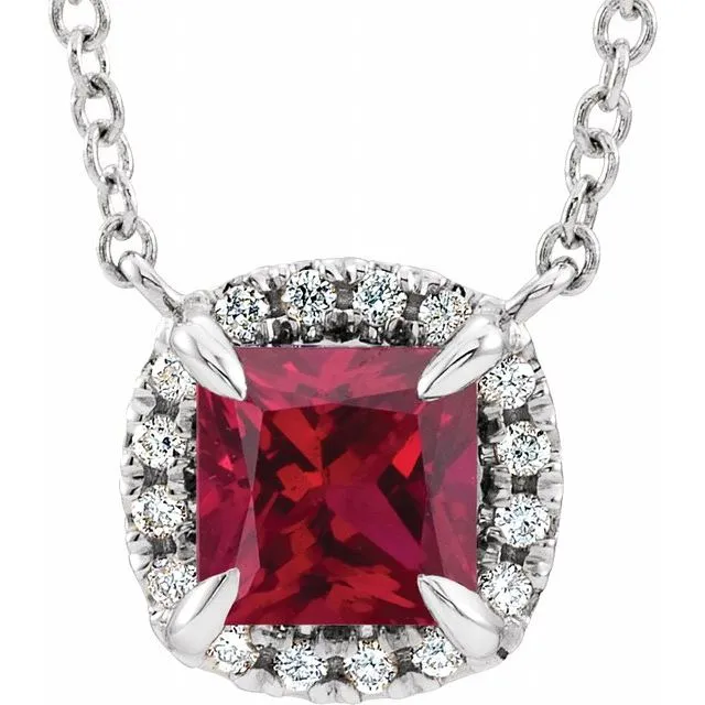 14K White Gold Natural Ruby & .05 CTW Natural Diamond 18" Necklace