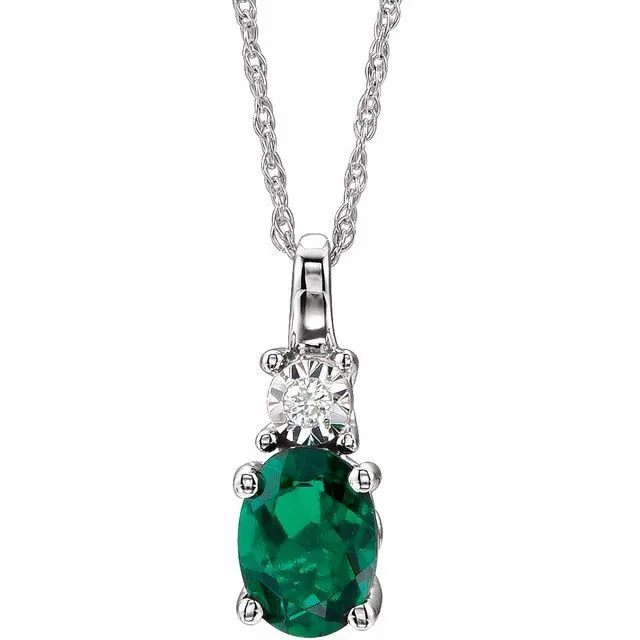 14k White Gold Oval Gemstone & .02 CTW Diamond 18" Necklace