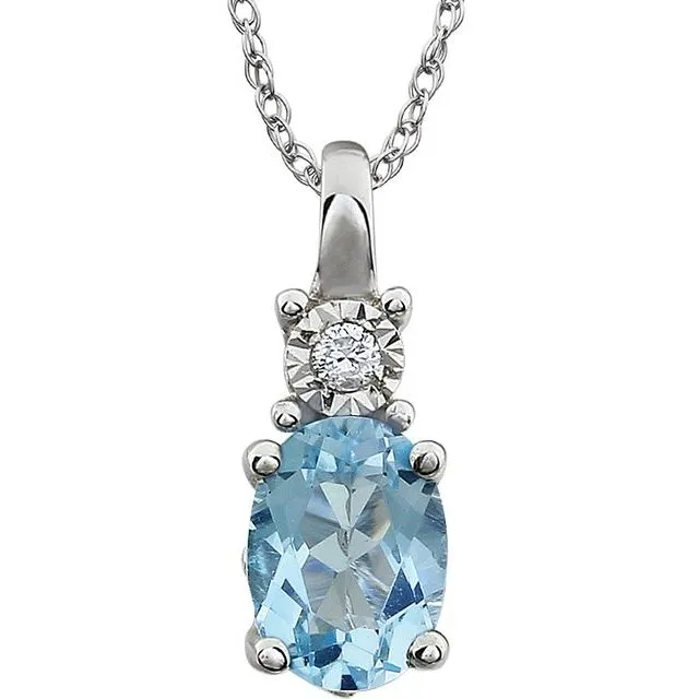 14k White Gold Oval Gemstone & .02 CTW Diamond 18" Necklace