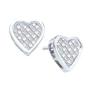 14K White Gold Princess Diamond Cluster Heart Screwback Stud Earrings 1/2 Cttw