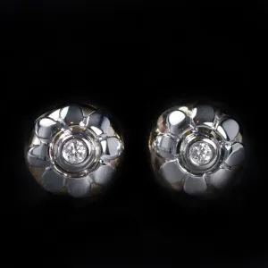 14K White Gold Round Brilliant Cut Diamond Flower Earrings