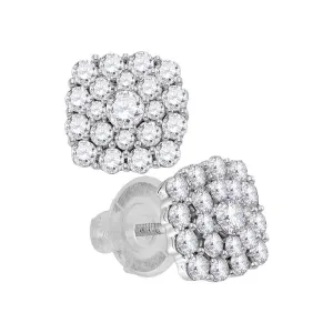14K White Gold Round Diamond Cluster Earrings 1.00 Cttw