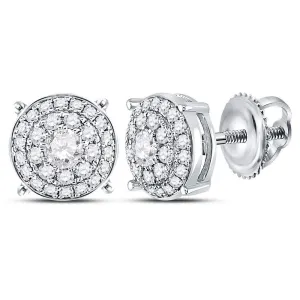 14K White Gold Round Diamond Concentric Circle Cluster Earrings 1/2 Cttw