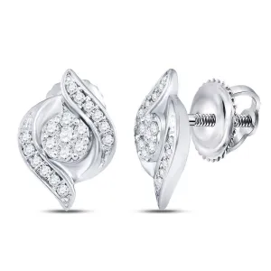 14K White Gold Round Diamond Flower Cluster Screwback Stud Earrings 1/4 Cttw