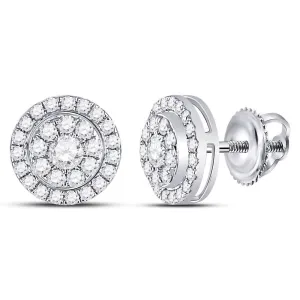 14K White Gold Round Diamond Solitaire Cluster Stud Earrings 1.00 Cttw
