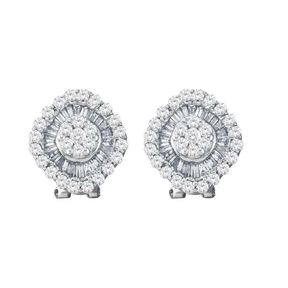 14K White Gold Round Diamond Square Cluster French-clip Earrings 1-1/2 Cttw
