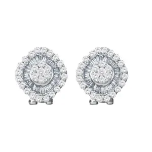14K White Gold Round Diamond Square Cluster French-clip Earrings 1-1/2 Cttw