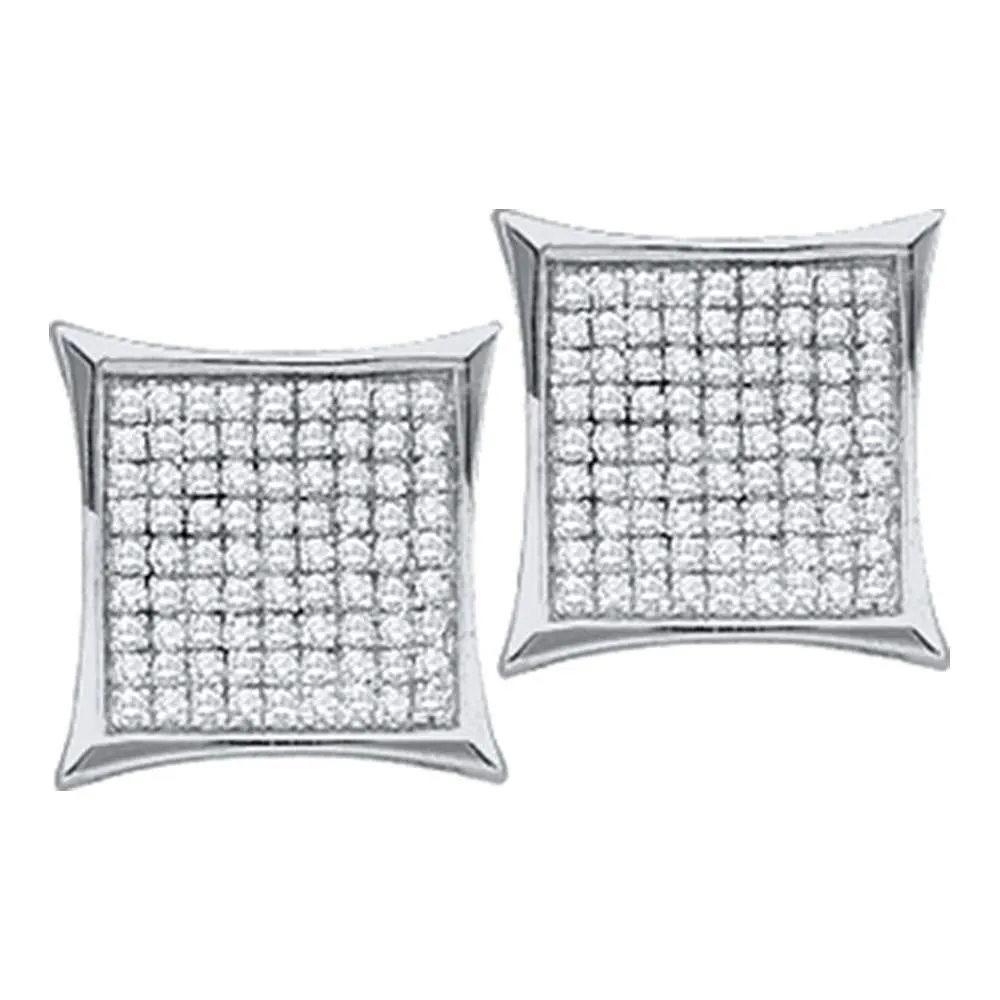 14K White Gold Round Diamond Square Kite Cluster Earrings 1/3 Cttw