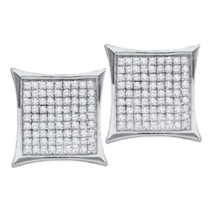14K White Gold Round Diamond Square Kite Cluster Earrings 1/3 Cttw