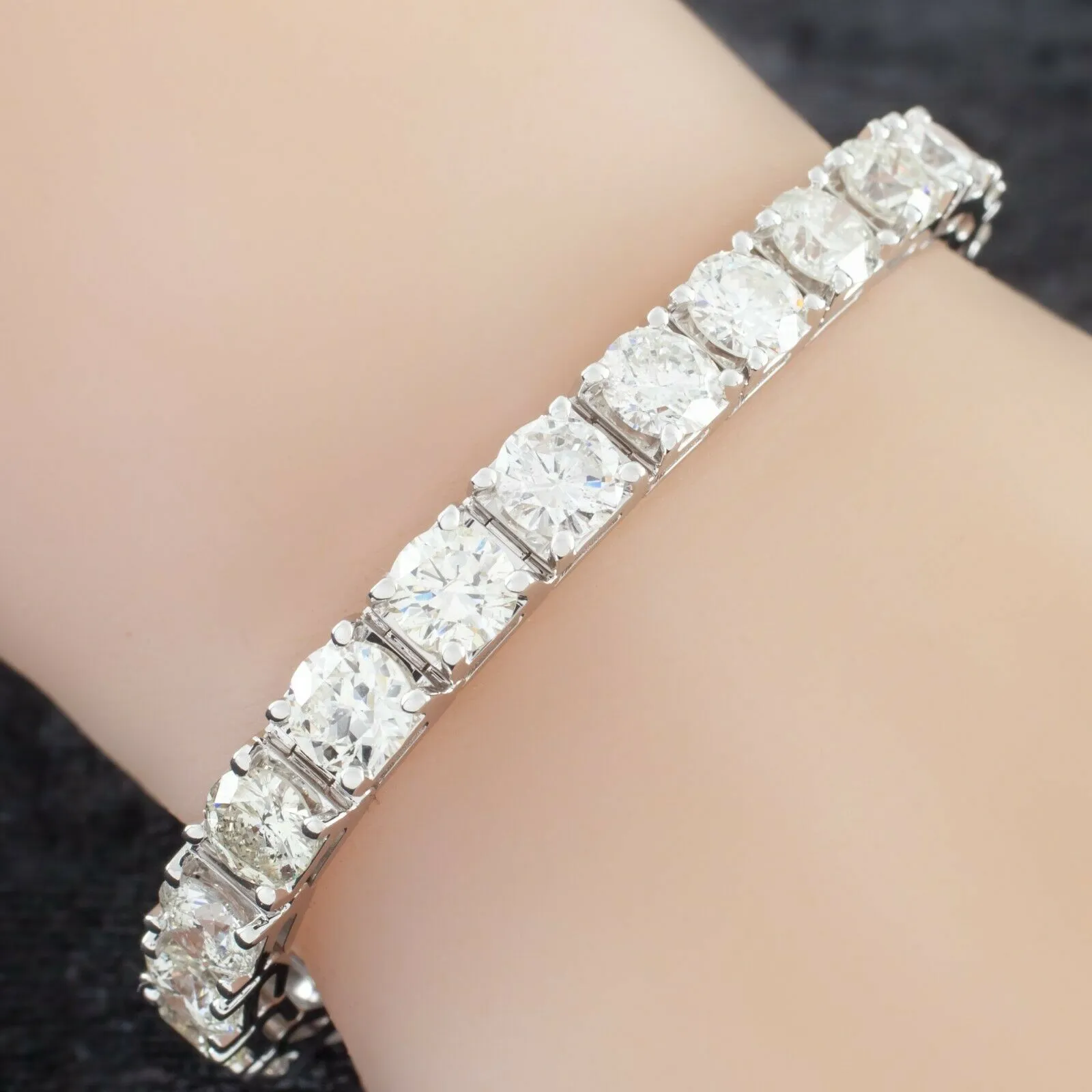 14k White Gold Round Diamond Tennis Bracelet 1 Ct Each! TDW 25.05 ct Gorgeous!