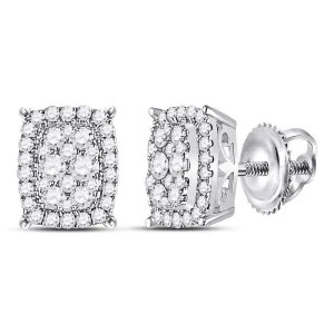14K White Gold Round Diamond Vertical Rectangle Cluster Earrings 1/2 Cttw