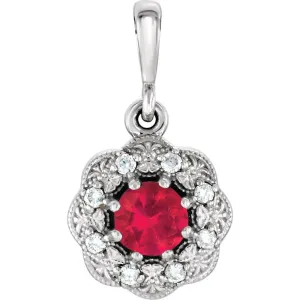 14k White Gold Ruby & .06 CTW Diamond Pendant