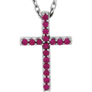 14k White Gold Ruby Cross 16" Necklace