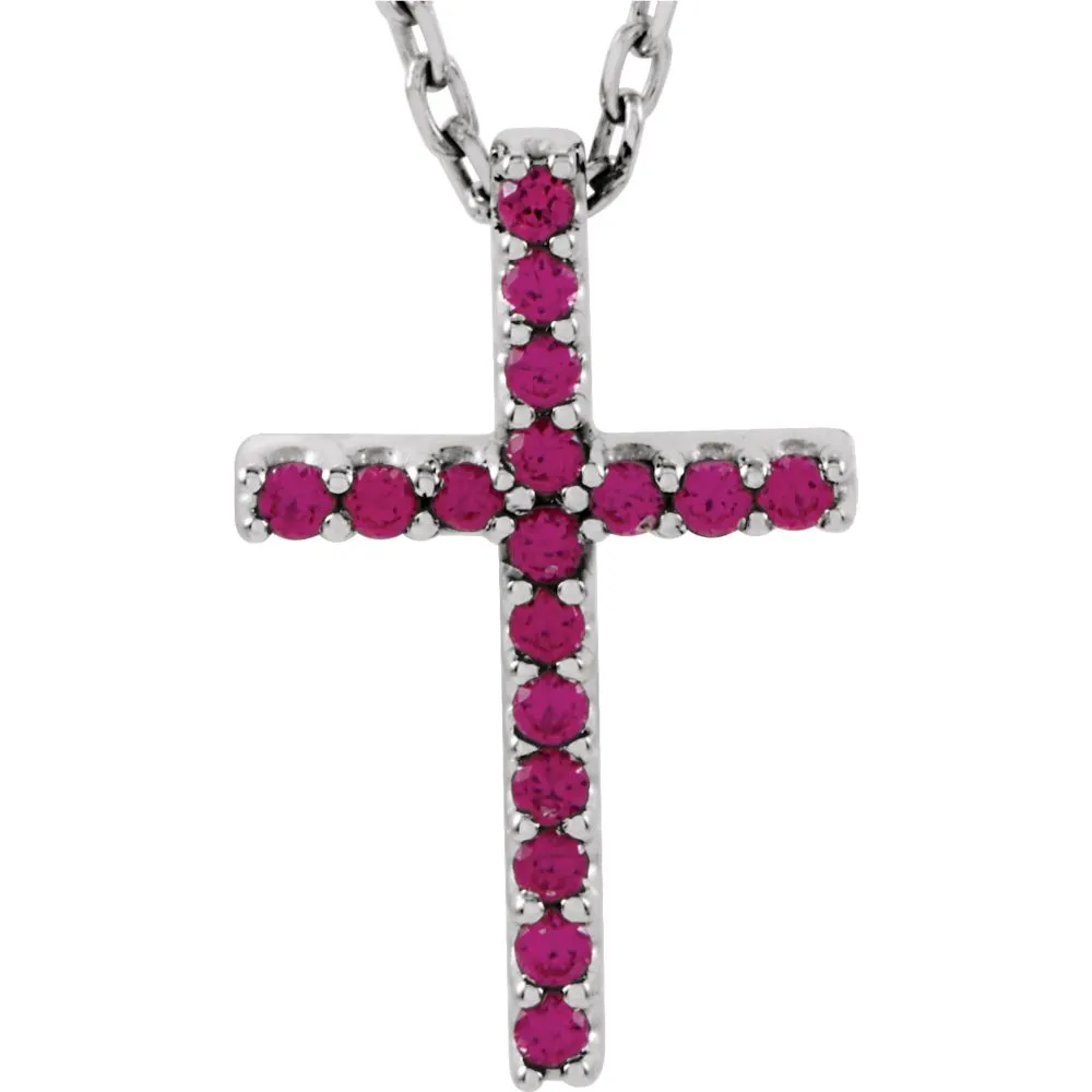 14k White Gold Ruby Cross 16" Necklace