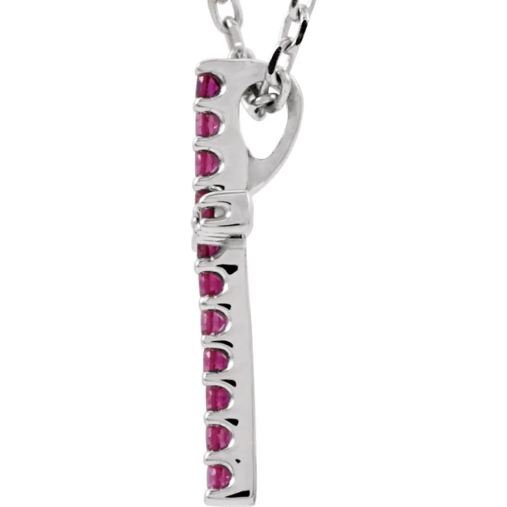 14k White Gold Ruby Cross 16" Necklace
