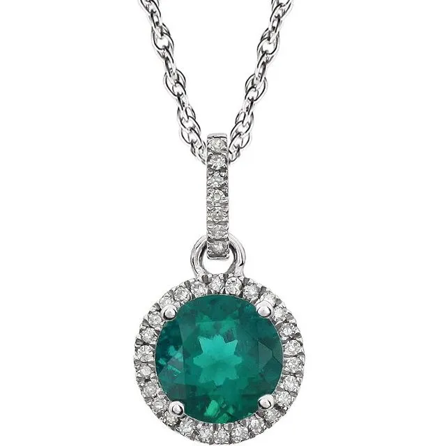 14k White Gold Sky Gemstone & Diamond Halo Necklace