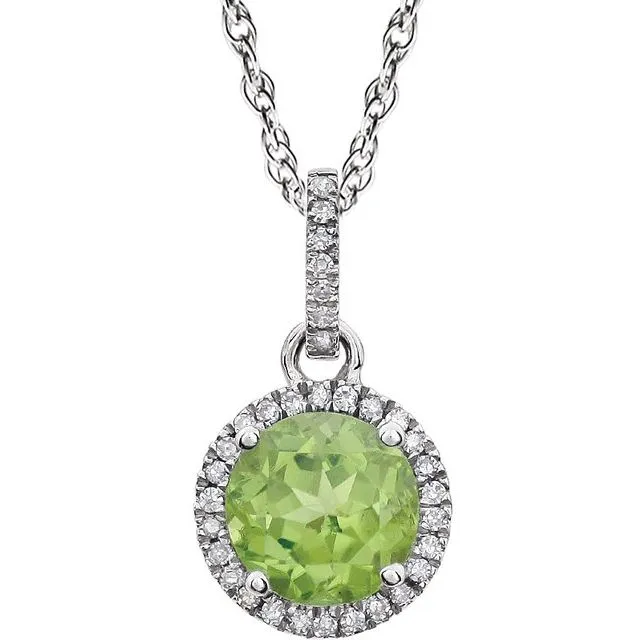 14k White Gold Sky Gemstone & Diamond Halo Necklace