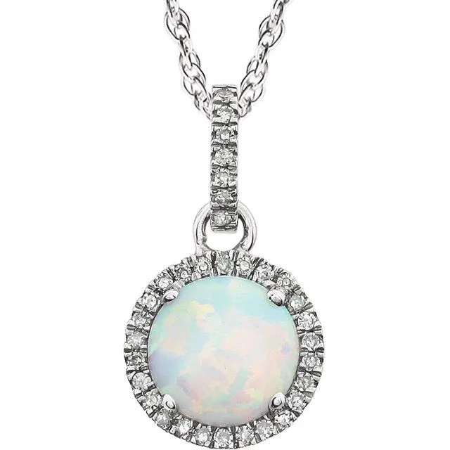 14k White Gold Sky Gemstone & Diamond Halo Necklace